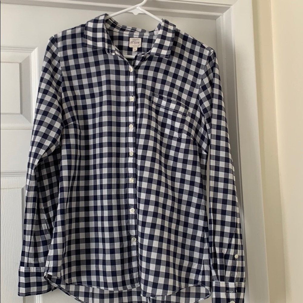 J Crew Blue and White Check blouse